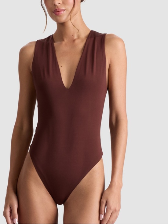 Free People Tops - Free People bodysuit size L  old rose Brown V-Neck Bodysuit